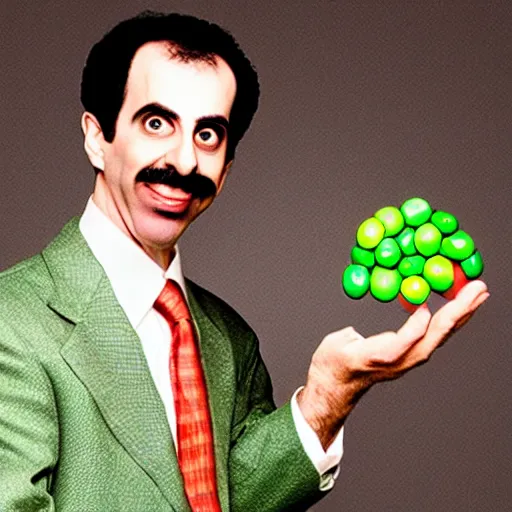 Image similar to photo of borat as the green m & m