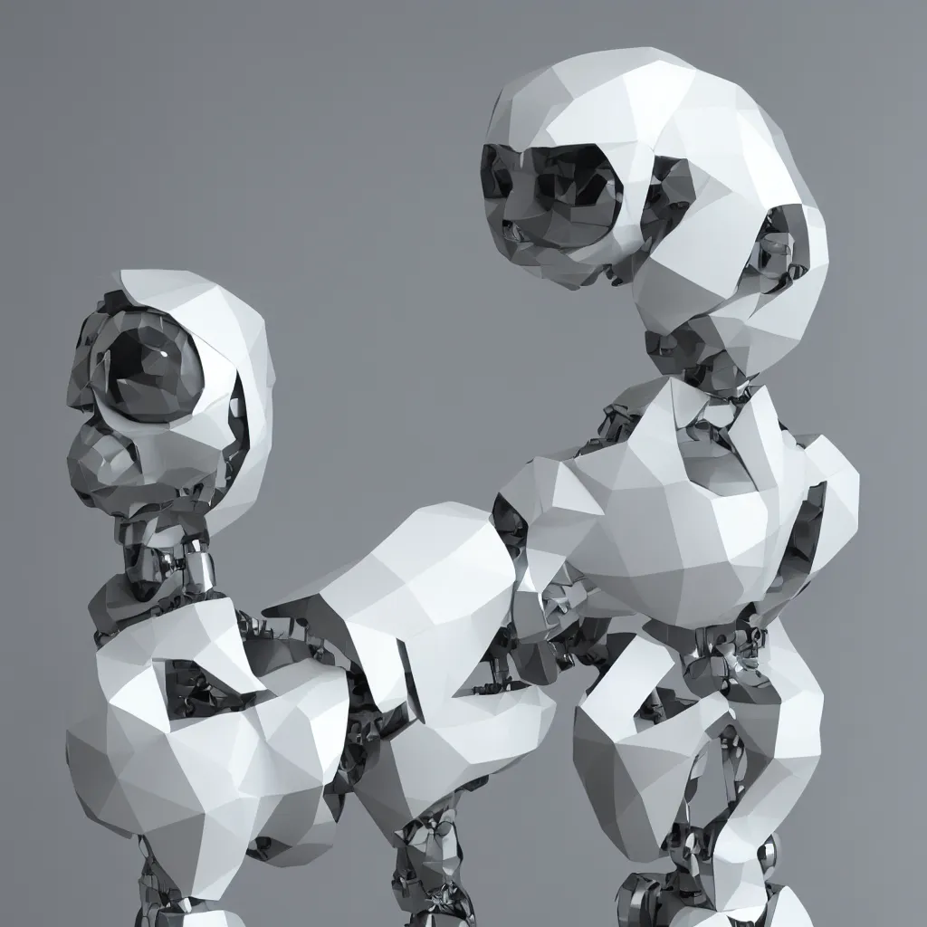 Prompt: robot cat made out of low poly metal, glossy white finish, 33mm close up photo