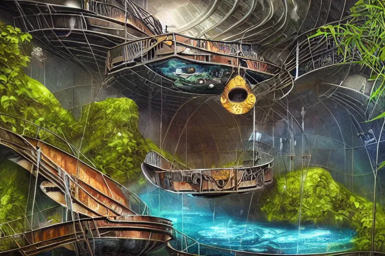 Image similar to favela bunker spaceship coaster hive, art nouveau waterfall environment, industrial factory, whimsical, award winning art, epic dreamlike fantasy landscape, ultra realistic,