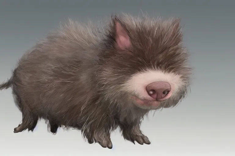Image similar to cute fluffy curly long fur pig by jean - baptiste monge, high quality, high resolution, 4 k, painted by cgsociety, rutkowski, gurney with ambient lighting, concept art, detailed, smooth, dynamic volumetric cinematic lighting, octane, raytrace