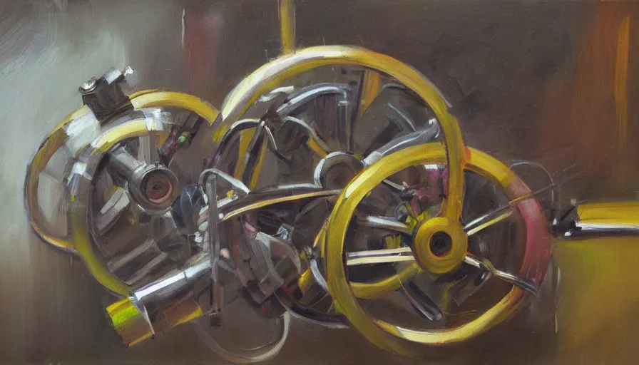 Image similar to perpetual motion machine, oil painting