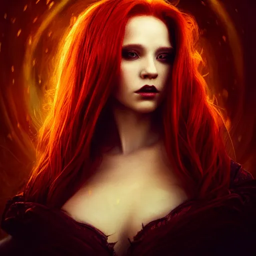 Prompt: majestic gracious regal aristocratic female red haired vampire portrait, atmospheric lighting, painted, curvy, menacing, intricate, volumetric lighting, beautiful, rich deep colours masterpiece, golden hour, sharp focus, ultra detailed, by leesha hannigan, ross tran, thierry doizon, kai carpenter, ignacio fernandez rios