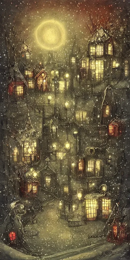 Image similar to a vintage christmas night scene by alexander jansson