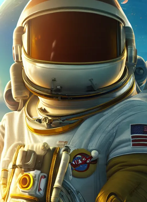 Image similar to Beautiful NASA astronaut in space, screenshot from Breath of the Wild, oil on canvas. Cinematic, hyper realism, realistic proportions, dramatic lighting, high detail 4k