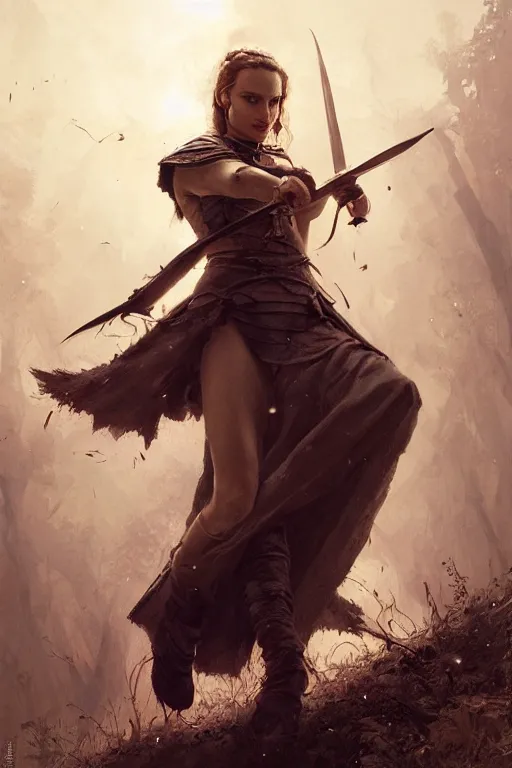 Image similar to natalie portman, battle warrior, lord of the rings, tattoos, decorative ornaments, by carl spitzweg, ismail inceoglu, vdragan bibin, hans thoma, greg rutkowski, alexandros pyromallis, perfect face, fine details, realistic shading, photorealism