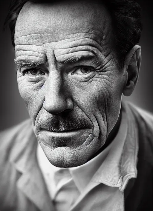 Image similar to photo of Bryan Cranston as Iron Man by Lee Jeffries, smile, detailed, award winning, Sony a7R