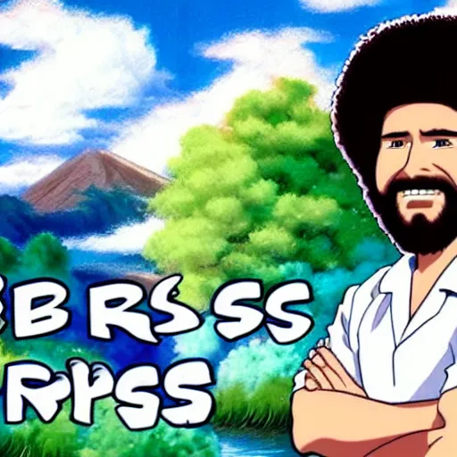 Image similar to Bob Ross Anime promo