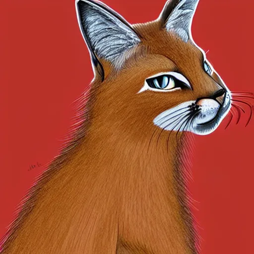 Image similar to cute caracal drawing with red marker and pencil, digital art by kuvsjinov