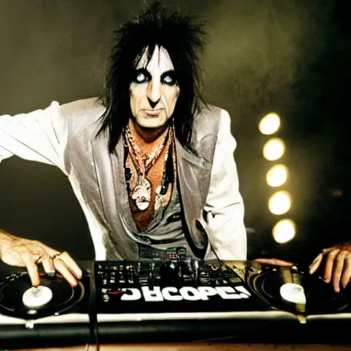 Prompt: alice cooper on the dj decks