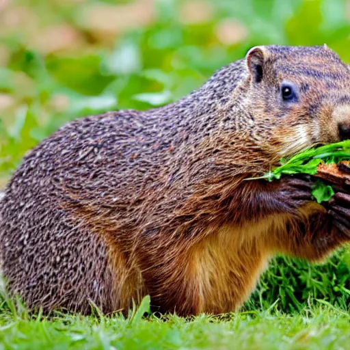 Image similar to a groundhog eating bread