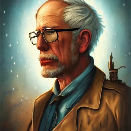 Image similar to steampunk rugged Bernie Sanders, by Anato Finnstark, Tom Bagshaw, Brom