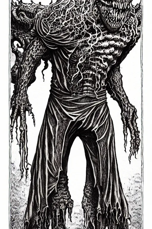 Image similar to ghost pants, d & d monster illustration, full body, pen - and - ink illustration, etching, by russ nicholson, david a trampier, larry elmore, 1 9 8 1, hq scan, intricate details, inside stylized border