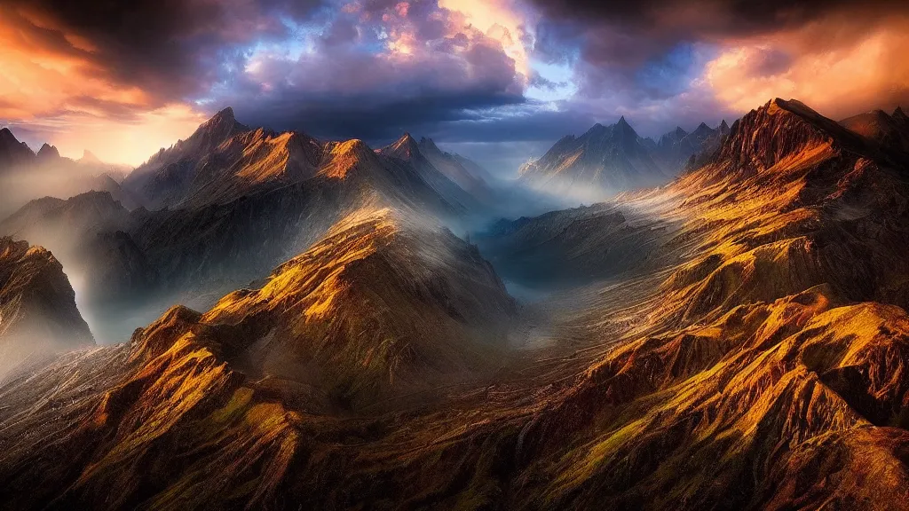 Image similar to amazing landscape photo by marc adamus, beautiful dramatic lighting