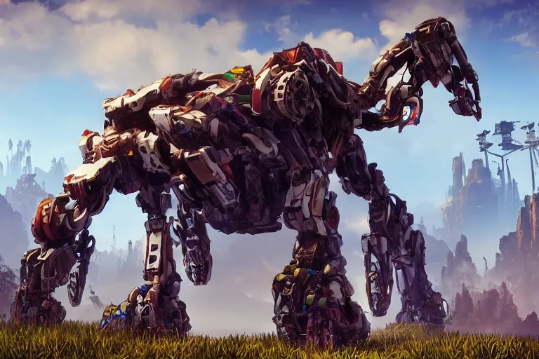 Image similar to stalker machine mecha animal beast robot of horizon forbidden west horizon zero dawn bioluminiscence global illumination ray tracing hdr fanart arstation by sung choi and eric pfeiffer and gabriel garza and casper konefal