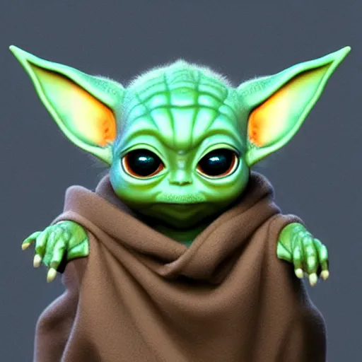 Image similar to a baby Yoda pokemon, hyper realistic, photoreal render, octane render, trending on artstation