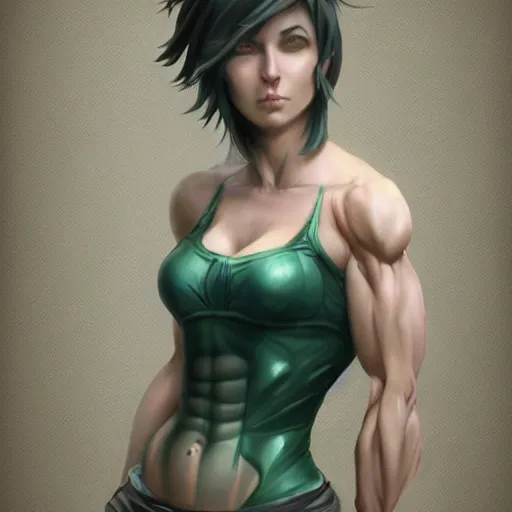 Prompt: muscular fubuki by daniel gerhartz, dark green hair, trending on artstation