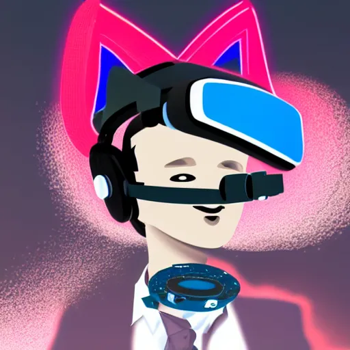 Prompt: lyoki cat from the future wearing a vr headset, trading crypto