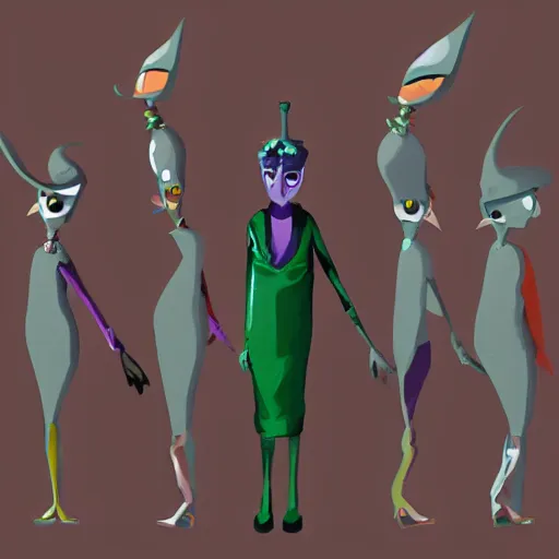 Image similar to character designs for a fashionable nonbinary androgynous gothic manta ray humanoid person with manta ray fin arms who sells empty spray paint cans as a scam and is always covered in paint and acting shady, designed by splatoon nintendo, inspired by tim shafer psychonauts 2 by double fine, cgi, professional design, gaming