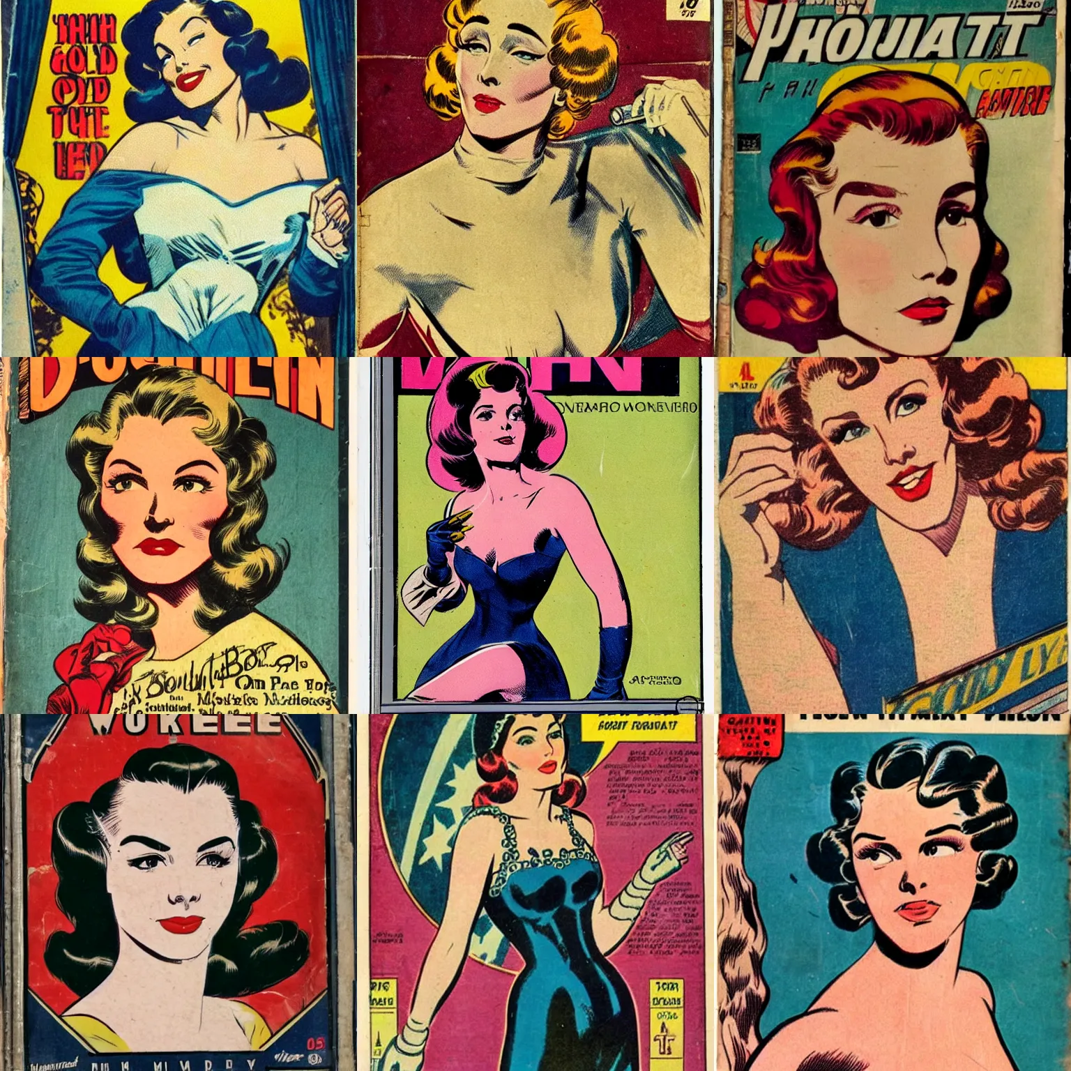 Prompt: beautiful woman portrait, golden age comic book