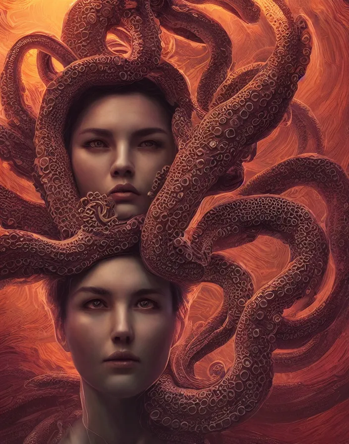 Image similar to goddess portrait. octopus phoenix head. intricate artwork by Tooth Wu and wlop and beeple and dan mumford. octane render, trending on artstation, greg rutkowski very coherent symmetrical artwork. cinematic, hyper realism, high detail, octane render, 8k, depth of field, bokeh