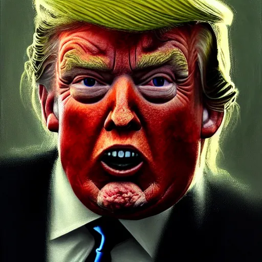 Image similar to portrait donald trump as a zombie looking down, 7 days to die zombie, fine art, award winning, subtle earthy tones, intricate, elegant, sharp focus, cinematic lighting, digital painting, 8 k concept art, by michael hussar and greg manchess and brom and z. w. gu, 8 k