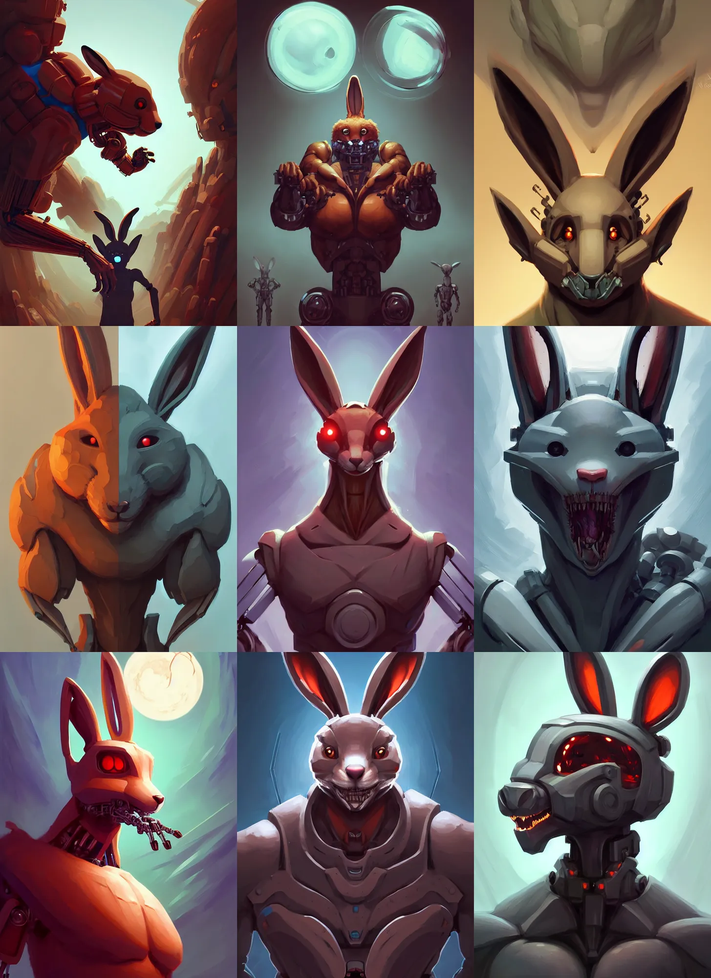 Prompt: anthropomorphic rabbit fox bodybuilder cyborg robot monster portrait, horror, game design fanart by concept artist gervasio canda, behance hd by jesper ejsing, by rhads, h. r. giger, makoto shinkai and lois van baarle, ilya kuvshinov