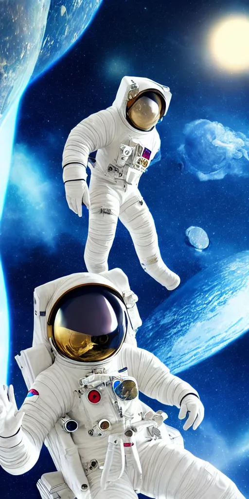 Image similar to female astronaut floating through space, liminal, lonely, anime movie, highly detailed