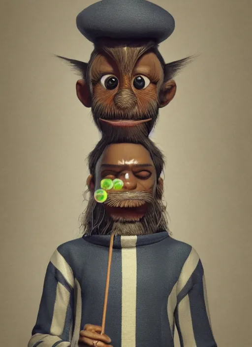 Image similar to an anthropomorphic beautiful male wizard portrait blowing bubbles wearing stripes robe, fine art, award winning, intricate, elegant, sharp focus, octane render, hyperrealistic, cinematic lighting, highly detailed, digital painting, 8 k concept art, art by jamie hewlett and z. w. gu, masterpiece, trending on artstation, 8 k