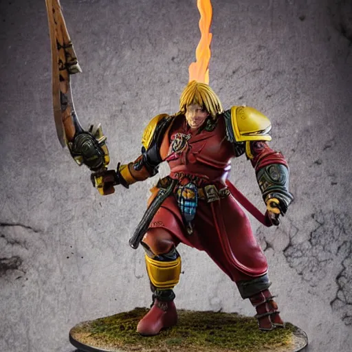 Prompt: 8 0 mm resin detailed miniature of a warhammer 4 0 k cyborg viking warrior, carrying a flaming axe, product introduction photos, 4 k, full body, hyper detailed,