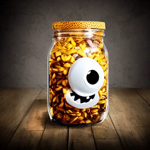 Prompt: cute monster in a jar, product photography, centered, studio lightning