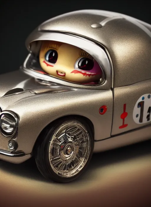 Prompt: highly detailed closeup portrait of a cute tin toy retro racing car, nicoletta ceccoli, mark ryden, lostfish, earl nore, hyung tae, frank frazetta, global illumination, god rays, detailed and intricate environment