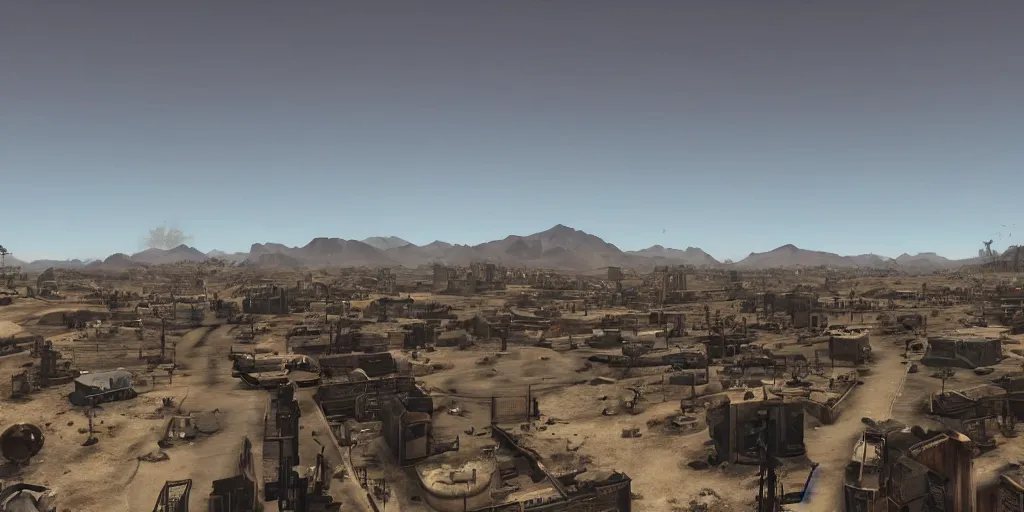 Prompt: a view from wide angle on new vegas city from fallout : new vegas game,