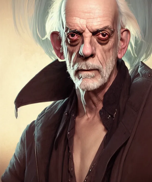 Prompt: portrait of chibi shaven christopher lloyd, his white hair is wild, intricate, headshot, highly detailed, digital painting, artstation, concept art, sharp focus, cinematic lighting, illustration, art by artgerm and greg rutkowski, alphonse mucha, cgsociety