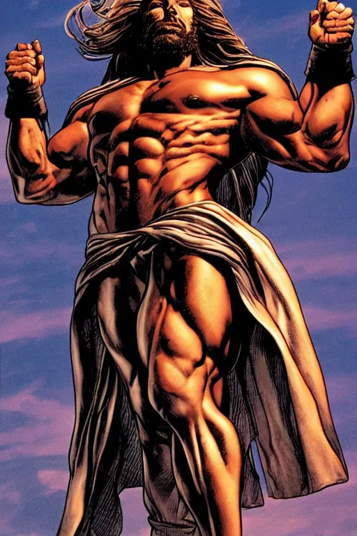 Prompt: character art by mike deodato, jesus, absolute chad