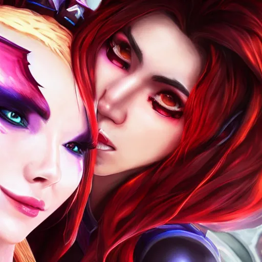 Prompt: league of legends, best friends, kai'sa and xayah, photorealism, hyperrealistic