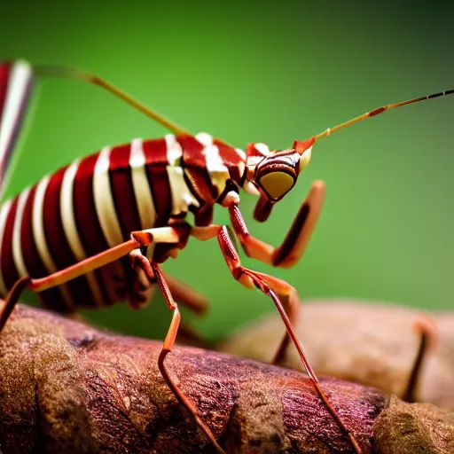 Prompt: wildlife photography of a striped tiger mantis, macro photography, 4k