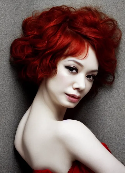 Image similar to portrait of beautiful asian christina hendricks by mario testino, headshot, detailed, award winning, sony a 7 r