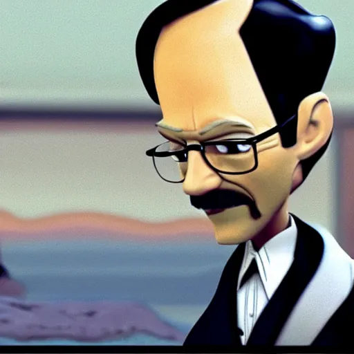 Image similar to a screenshot of Walter White in Meet The Robinsons (2007) vhs quality, set on night