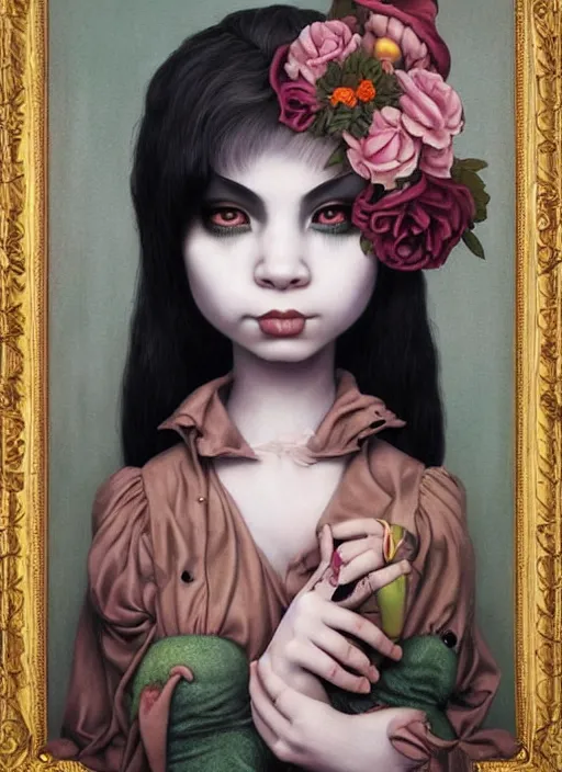 Image similar to pop surrealism, lowbrow art, realistic shrek painting, japanese street fashion, hyper realism, muted colours, rococo, natalie shau, loreta lux, tom bagshaw, mark ryden, trevor brown style,