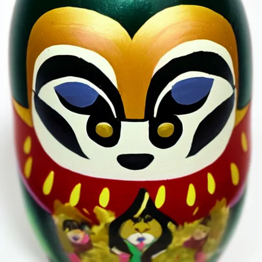 Prompt: a Russian nesting doll painted like a raccoon, Matryoshka doll, detailed photo