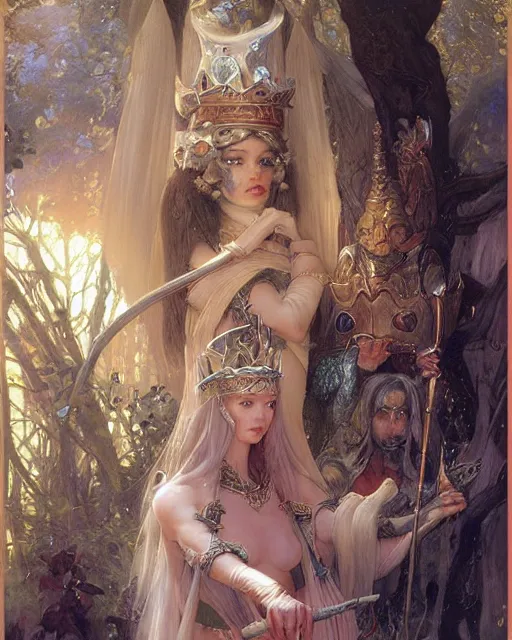 Prompt: a beautiful elf queen by Edgar Maxence and Ross Tran and Michael Whelan