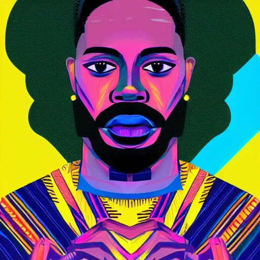 Prompt: a portrait of a beautiful african man, in retro colors, synthwave style, 2 d digital vector art