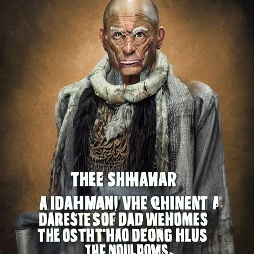 Image similar to The shaman attorney is a man who's been through the trials of life. His diabolical ways have led him to become one of the most powerful men in the world. He envisions himself as something like a god, and no matter what he does or says, people will follow his every order without question.