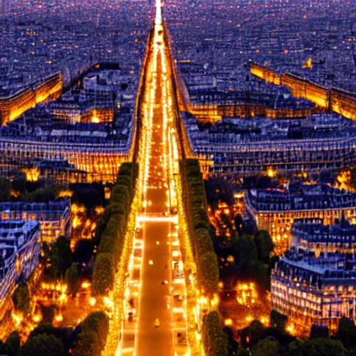 Image similar to an avenue in paris on a christmas night, colorful, aerial view, photorealistic, 8 k