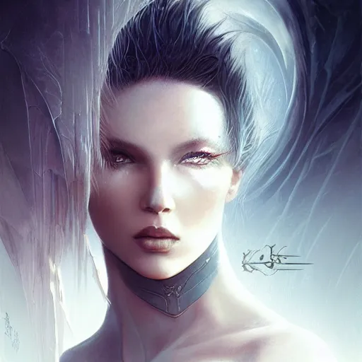 Image similar to kerli koiv, dune, darkwave, darksynth, character portrait, sharp, digital matte painting, art by luis royo, greg rutkowski, wlop, dramatic lighting, trending on artstation