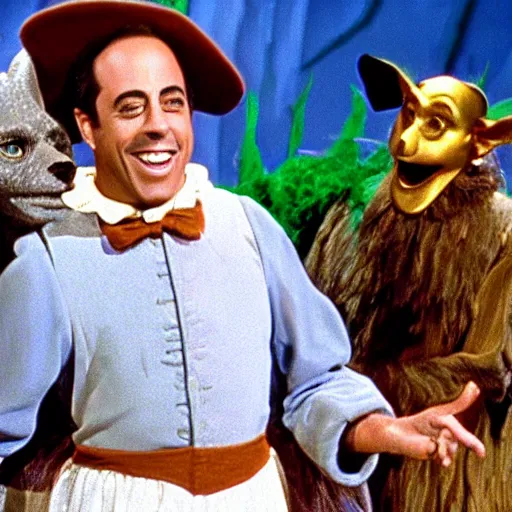 Image similar to jerry seinfeld in the wizard of oz, 4 k hd film still