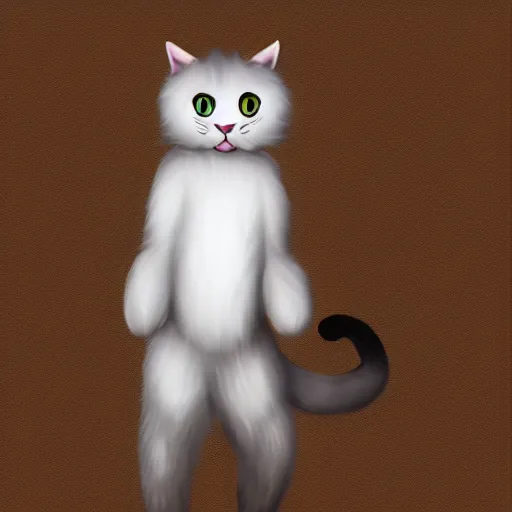 Image similar to anthropomorphic cat, cat furry, cat fursona, full body, furry art, white fur, digital painting.