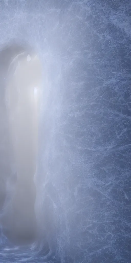 Prompt: interdimensional galaxy portal covered in frost, zaha hadid hyader alive, ice gate, volumetric light, volumetric fog, unreal engine, photorealistic, 8 k