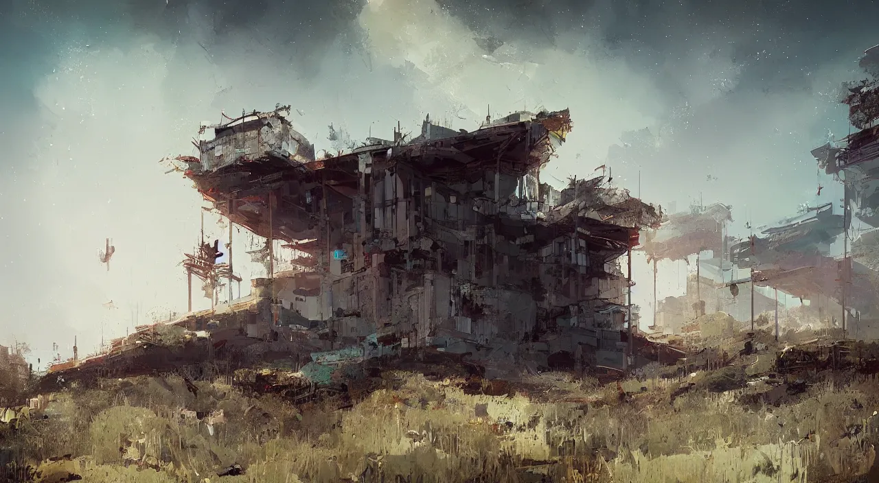 Prompt: a building in a stunning landscape by Ismail Inceoglu