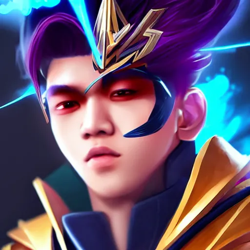 Image similar to a member of the band exo as a mobile legends hero, character design, 8 k, high definition, extremely detailed, photo realistic